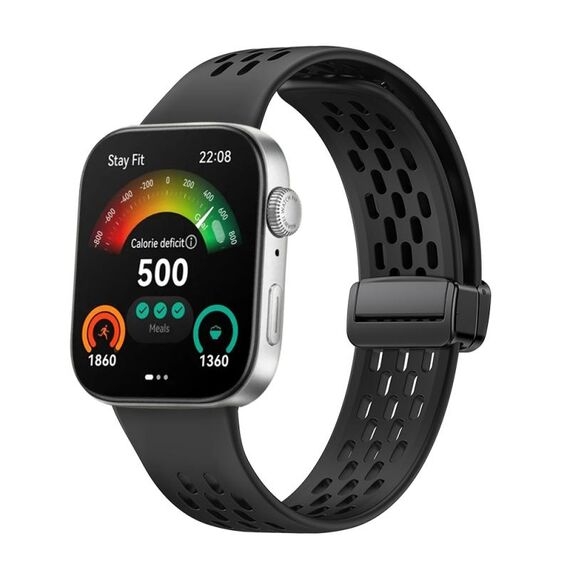 Per Huawei Watch Fit3 Hole Style Magnetic Folding Black Buckle Silicone Watch Band (Nero)