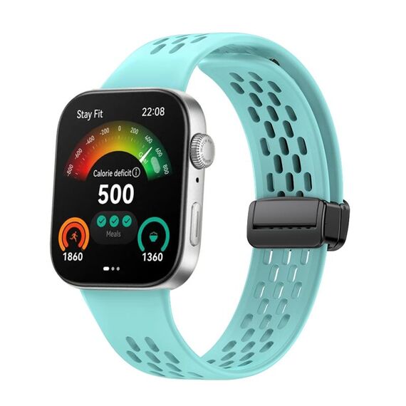 Per Huawei Watch Fit3 cinturino in silicone pieghevole magnetico con fibbia nera stile foro (verde acqua)