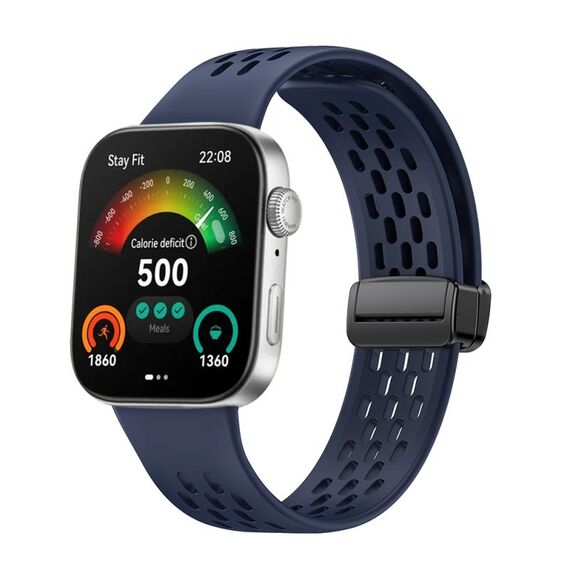 Per Huawei Watch Fit3 cinturino in silicone pieghevole magnetico con fibbia nera stile foro (blu notte)