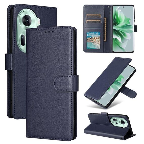 Per OPPO Reno11 5G Custodia per cellulare in pelle con vibrazione orizzontale multifunzionale globale con tre slot per schede (blu navy)