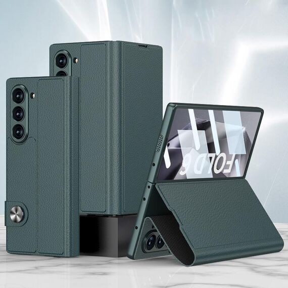 Custodia per telefono in pelle flip integrata GKK per Samsung Galaxy Z Fold6 (verde)