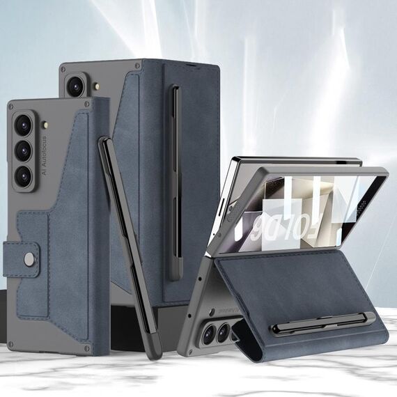 Per Samsung Galaxy Z Fold6 GKK Custodia in pelle Flip Armor integrata con slot per penna, stilo non incluso (grigio)