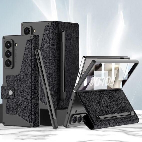 Per Samsung Galaxy Z Fold6 GKK Custodia in pelle Flip Armor integrata con slot per penna, stilo non incluso (texture litchi)