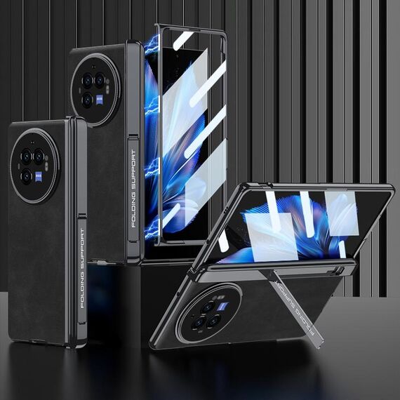 Per vivo X Fold3 GKK Custodia per telefono antiurto in pelle con cerniera magnetica integrata (nero opaco)