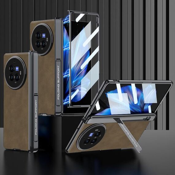 Per vivo X Fold3 Pro GKK Custodia per telefono antiurto in pelle con cerniera magnetica integrata (marrone opaco)
