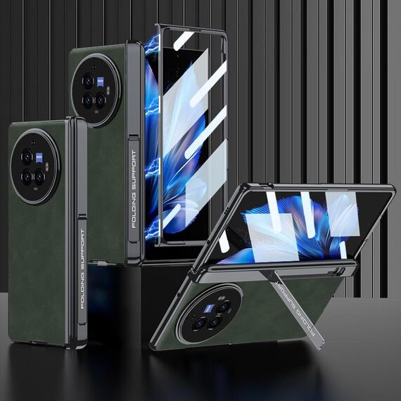 Custodia per telefono antiurto in pelle con cerniera magnetica integrata per vivo X Fold3 Pro GKK (verde opaco)