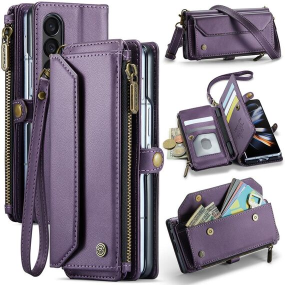 Per Samsung Galaxy Z Fold4 CaseMe C36 Card Slots Zipper Wallet RFID Anti-furto Custodia in pelle per telefono (viola)