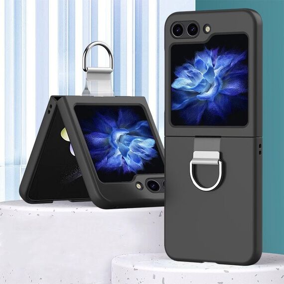 Custodia per PC Skin Feel per Samsung Galaxy Z Flip6 con anello (nero)