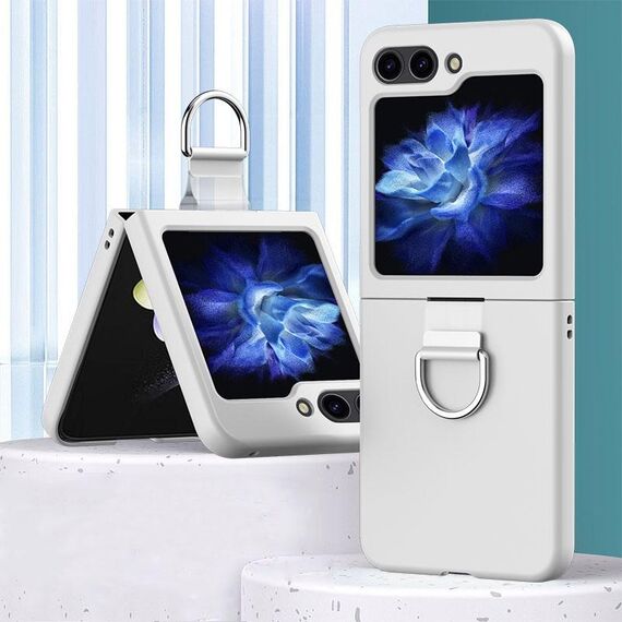 Custodia per PC Skin Feel per Samsung Galaxy Z Flip6 con anello (bianco)