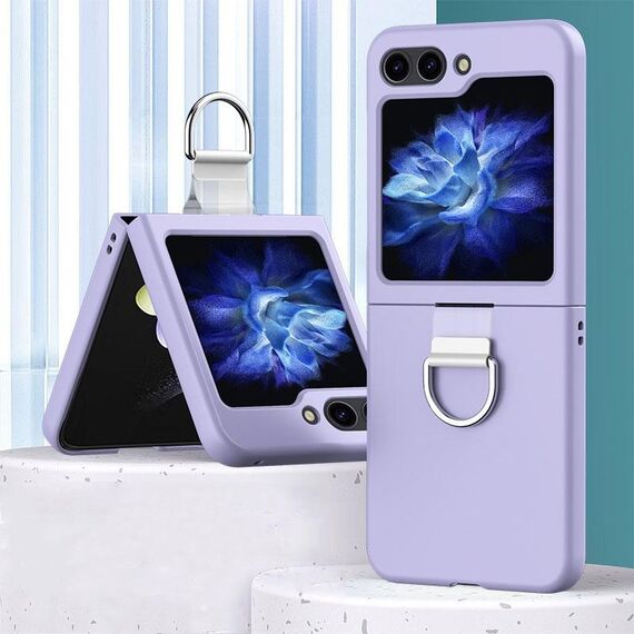 Per Samsung Galaxy Z Flip6 Custodia per telefono in PC con anello e effetto pelle (viola Sakura)