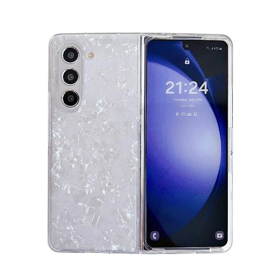 Per Samsung Galaxy Z Fold6 Custodia per telefono con texture a conchiglia perlescente (bianca)