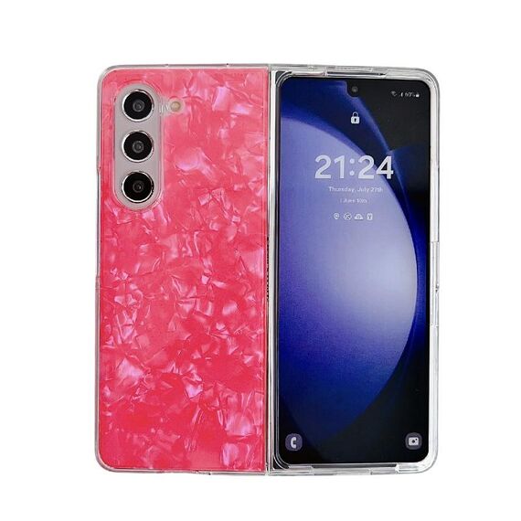 Per Samsung Galaxy Z Fold6 Custodia per telefono con texture a conchiglia perlescente (rossa)
