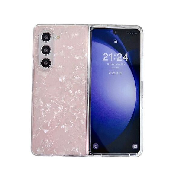 Per Samsung Galaxy Z Fold6 Custodia per telefono con texture a conchiglia perlescente (rosa)