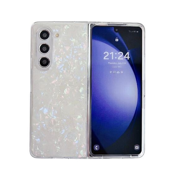 Per Samsung Galaxy Z Fold6 Custodia per telefono con texture a conchiglia perlescente (beige)