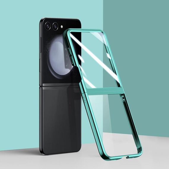 Per Samsung Galaxy Z Flip6 Custodia per telefono trasparente per PC con placca per finestra grande (verde)
