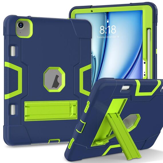 Per iPad Air 11 2024 Custodia per tablet PC in silicone acrilico a colori a contrasto con supporto (blu navy giallo verde)