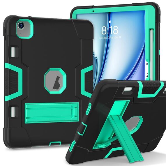Per iPad Air 11 2024 Custodia per tablet PC in silicone acrilico a colori a contrasto con supporto (nero verde menta)