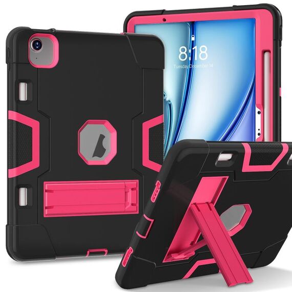 Per iPad Air 11 2024 Custodia per tablet PC in silicone acrilico a colori a contrasto con supporto (nero rosa rosso)
