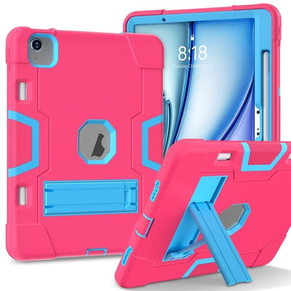 Per iPad Air 11 2024 Custodia per tablet PC in silicone acrilico a colori a contrasto con supporto (rosa rosso blu)