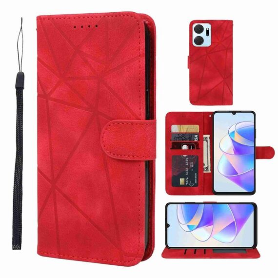 Custodia per telefono in pelle con linee geometriche per Honor X7a Skin Feel (rossa)