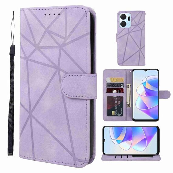 Custodia per telefono in pelle con linee geometriche per Honor X7a Skin Feel (viola)