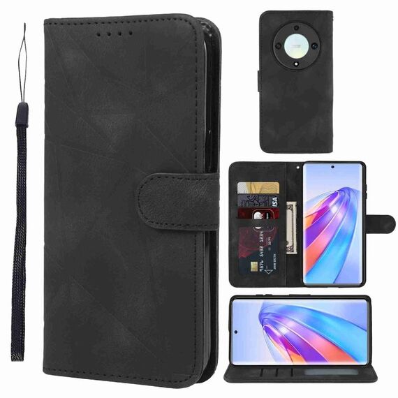 Custodia in pelle per telefono For Honor X9a Skin Feel Geometric Lines (Nero)