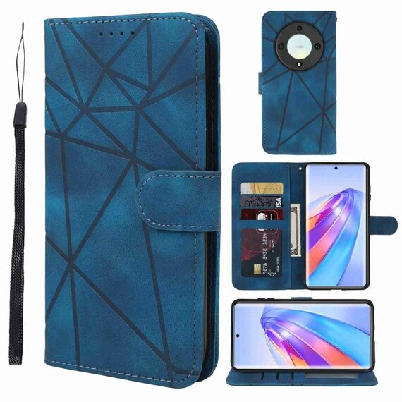 Custodia per telefono in pelle con linee geometriche per Honor X9a Skin Feel (blu)