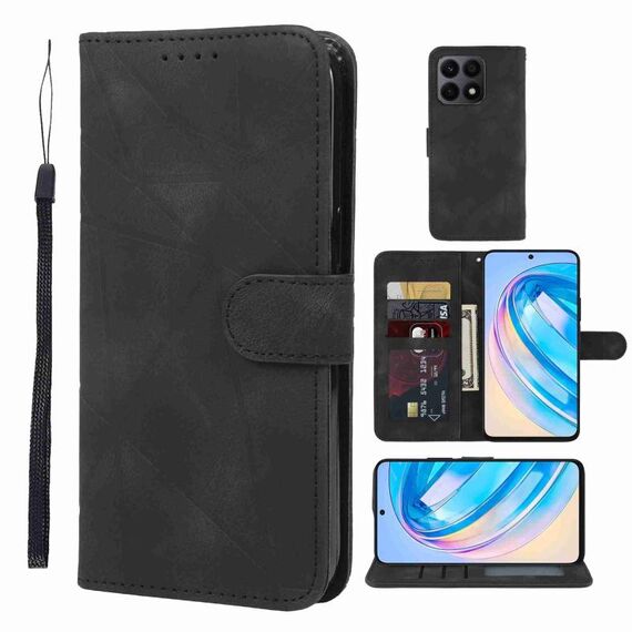 Custodia per telefono in pelle con linee geometriche per Honor X8a Skin Feel (nera)