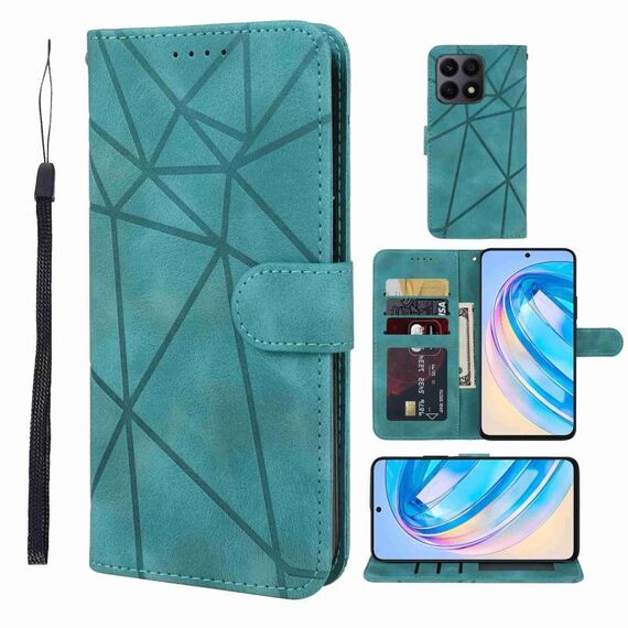Custodia per telefono in pelle con linee geometriche per Honor X8a Skin Feel (verde)