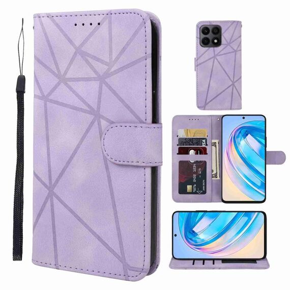 Custodia per telefono in pelle con linee geometriche per Honor X8a Skin Feel (viola)