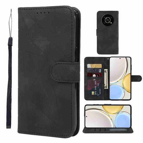 Custodia per telefono in pelle con linee geometriche per Honor X9 Skin Feel (nera)