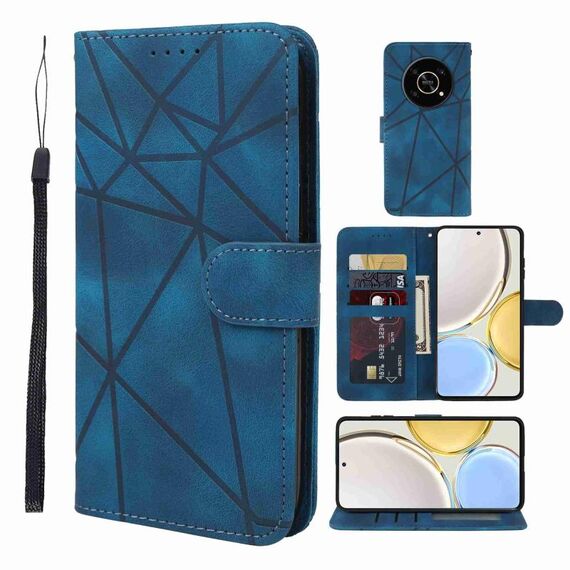 Custodia per telefono in pelle con linee geometriche per Honor X9 Skin Feel (blu)