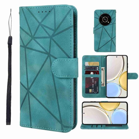 Custodia per telefono in pelle con linee geometriche per Honor X9 Skin Feel (verde)