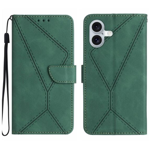 Custodia per telefono in pelle goffrata con cuciture per iPhone 16 Plus (verde)