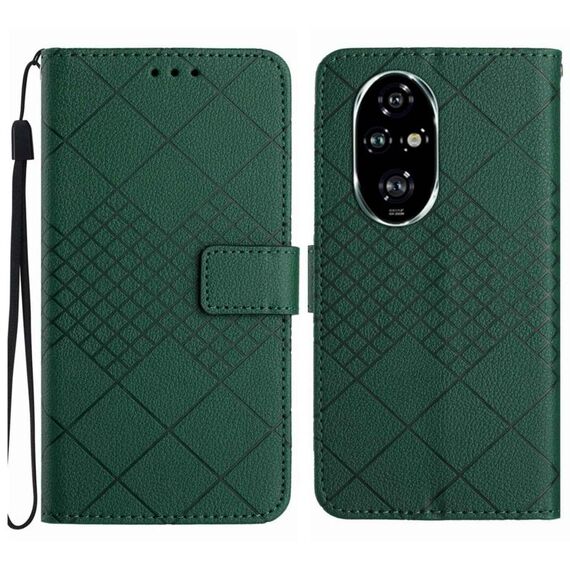 Custodia per telefono in pelle con struttura a griglia rombica globale per Honor 200 Pro 5G (verde)