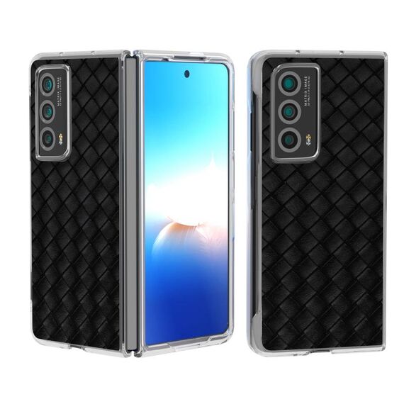 Custodia per telefono in PU con struttura trasparente con struttura intrecciata per Honor Magic Vs2 (nera)