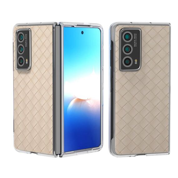 Custodia per telefono in PU con struttura trasparente con trama intrecciata per Honor Magic Vs2 (beige)