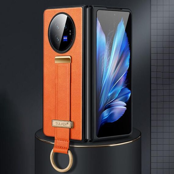 Custodia per telefono antiurto per vivo X Fold3 SULADA PC + texture in pelle (arancione)