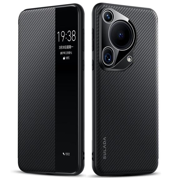 Per Huawei Pura 70 Ultra SULADA Kevlar 600D Texture Smart Window Custodia in pelle per telefono (Nero)