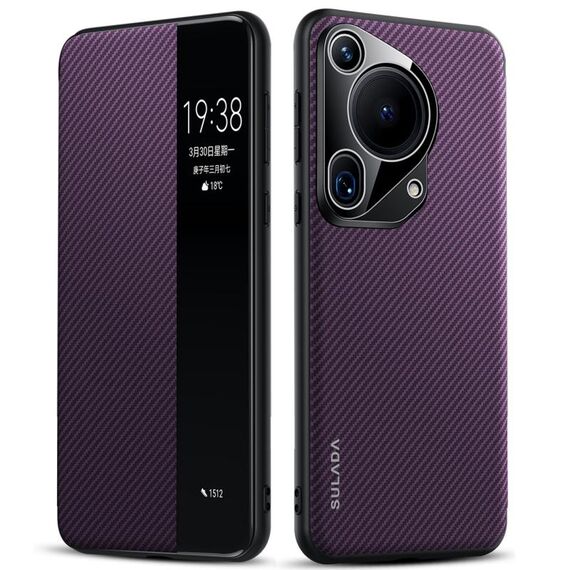 Per Huawei Pura 70 Ultra SULADA Kevlar 600D Texture Smart Window Custodia in pelle per telefono (viola)