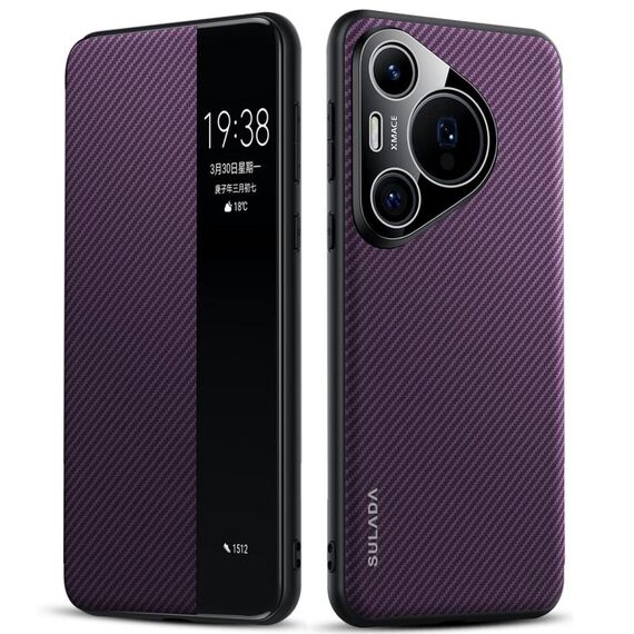 Per Huawei Pura 70 Pro SULADA Kevlar 600D Texture Smart Window Custodia in pelle per telefono (viola)