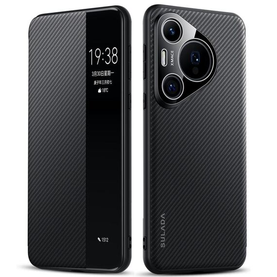 Per Huawei Pura 70 SULADA Kevlar 600D Texture Smart Window Custodia in pelle per telefono (nero)