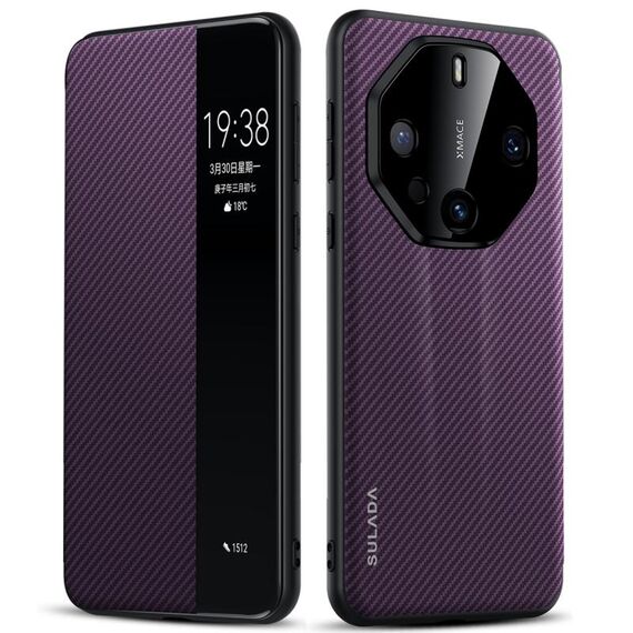 Per Huawei Mate 60 RS Ultimate SULADA Kevlar 600D Texture Smart Window Custodia in pelle per telefono (viola)