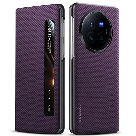 Per vivo X Fold3 Pro SULADA Kevlar 600D Texture Smart Window Custodia in pelle per telefono (viola)