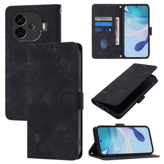 Custodia per telefono in pelle goffrata per vivo iQOO Z9 / iQOO Z9 Turbo 5G (nero)