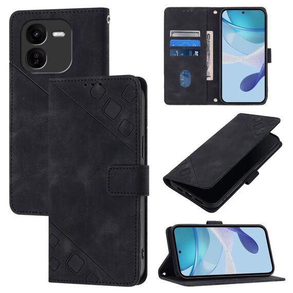 Custodia per telefono in pelle goffrata per vivo iQOO Z9x Skin Feel (nera)