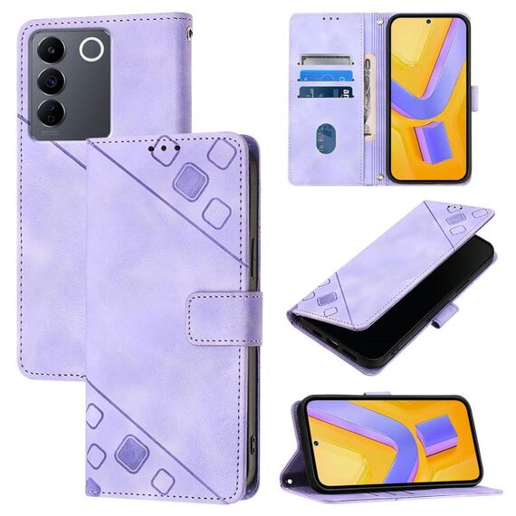 Custodia per telefono in pelle goffrata per vivo V27e 4G Global / T2 4G Global Skin Feel (viola chiaro)