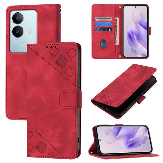 Custodia per telefono in pelle goffrata per vivo V29 5G Global / V29 Pro Skin Feel (rossa)
