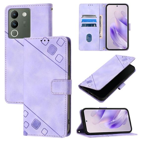 Custodia per telefono in pelle goffrata per vivo V29e 5G Global / Y200 5G Global Skin Feel (viola chiaro)