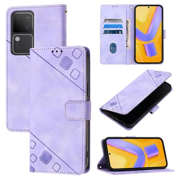 Custodia per telefono in pelle goffrata Global Skin Feel per vivo V30 5G / V30 Pro 5G (viola chiaro)